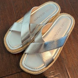 Stuart Weitzman Silver Cross Leather Sandals